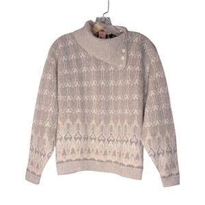 Vintage Jeanne Pierre Fair Isle-inspired sweater asymmetric cowl neckline Large